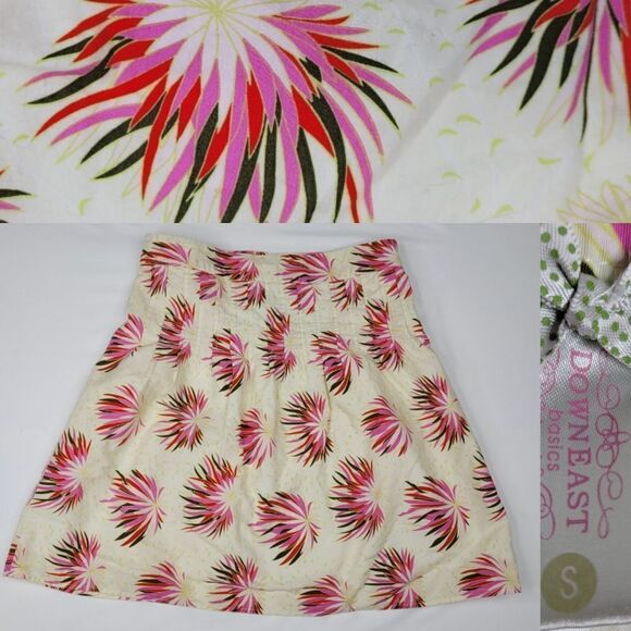 S DOWNEAST cream pink a line floral full lined mini skirt SMALL - Picture 1 of 10